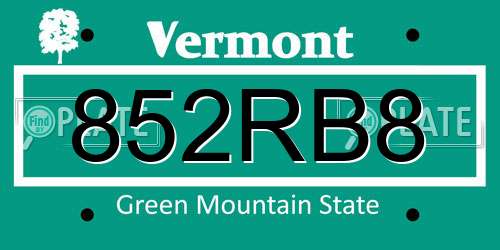 852RB8 Vermont License Plate