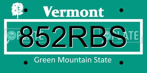 852RBS Vermont License Plate