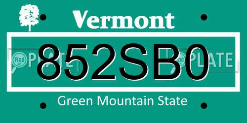 852SB0 Vermont License Plate