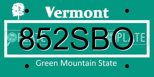 852SBO Vermont License Plate
