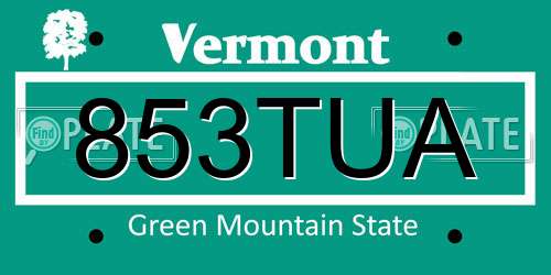 853TUA Vermont License Plate