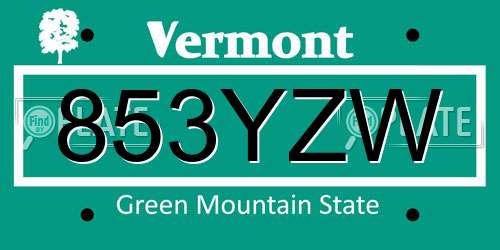 853YZW Vermont License Plate