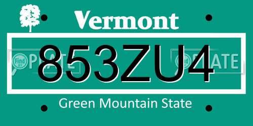853ZU4 Vermont License Plate
