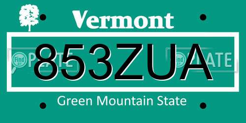 853ZUA Vermont License Plate