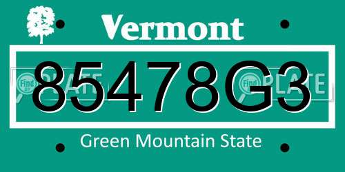 85478G3 Vermont License Plate