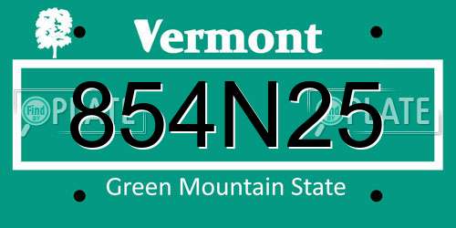 854N25 Vermont License Plate