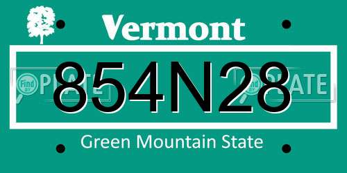 854N28 Vermont License Plate