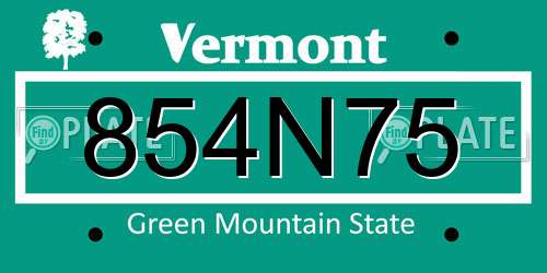 854N75 Vermont License Plate