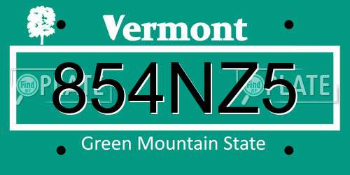 854NZ5 Vermont License Plate