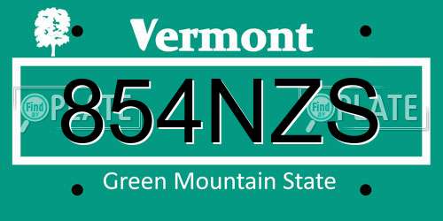 854NZS Vermont License Plate