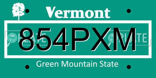 854PXM Vermont License Plate