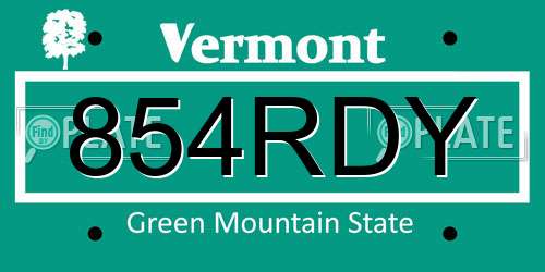 854RDY Vermont License Plate