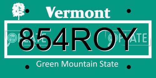 854ROY Vermont License Plate