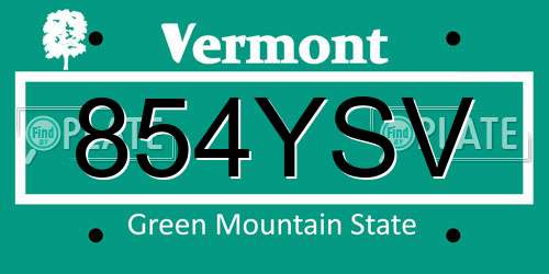 854YSV Vermont License Plate