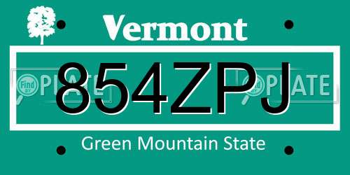 854ZPJ Vermont License Plate