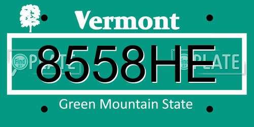 8558HE Vermont License Plate