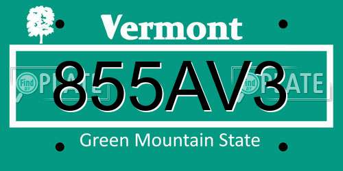 855AV3 Vermont License Plate