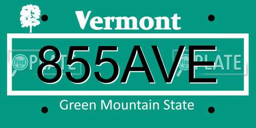 855AVE Vermont License Plate