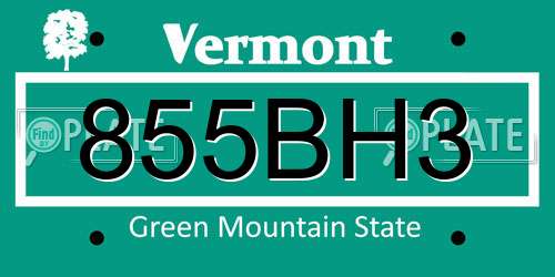 855BH3 Vermont License Plate