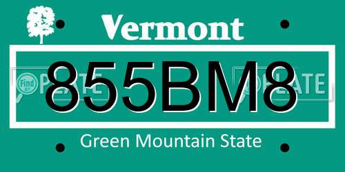 855BM8 Vermont License Plate