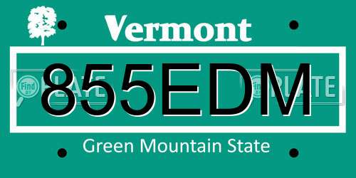 855EDM Vermont License Plate