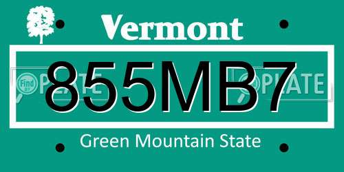 855MB7 Vermont License Plate