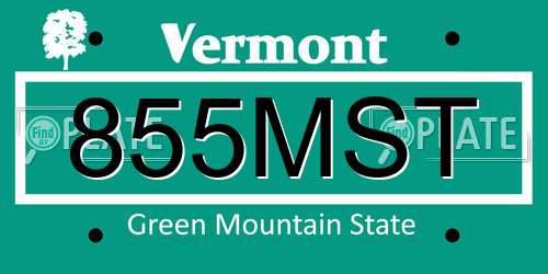 855MST Vermont License Plate