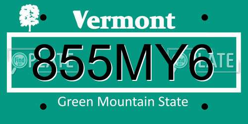 855MY6 Vermont License Plate