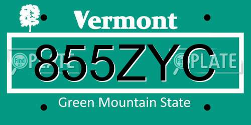 855ZYC Vermont License Plate