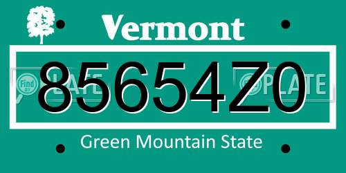 85654Z0 Vermont License Plate