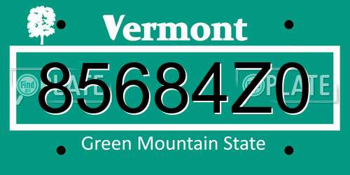 85684Z0 Vermont License Plate