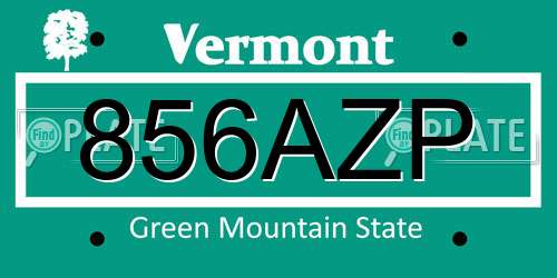 856AZP Vermont License Plate