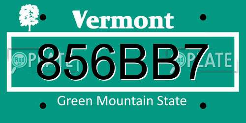856BB7 Vermont License Plate