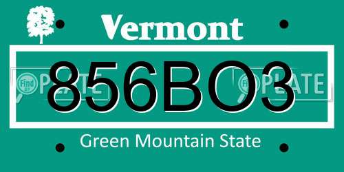 856BO3 Vermont License Plate