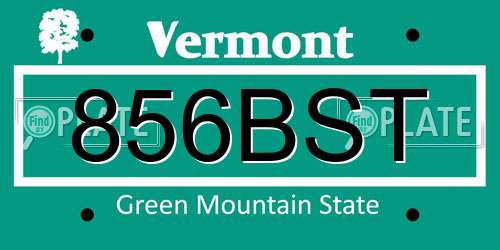 856BST Vermont License Plate