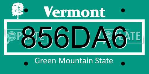 856DA6 Vermont License Plate