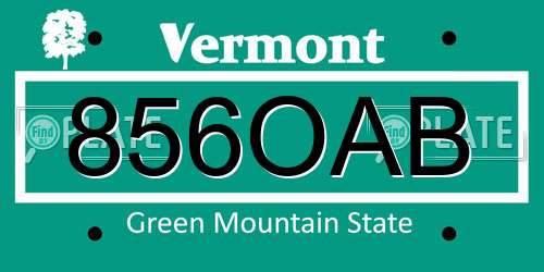856OAB Vermont License Plate