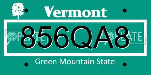 856QA8 Vermont License Plate