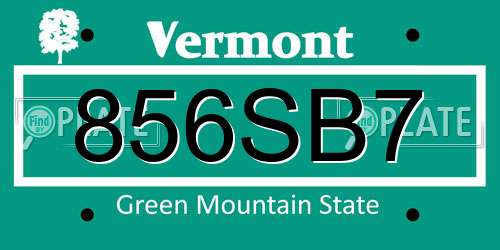 856SB7 Vermont License Plate