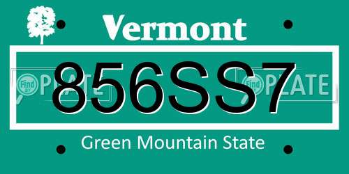 856SS7 Vermont License Plate