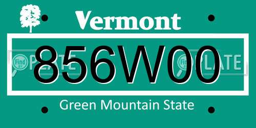 856W00 Vermont License Plate