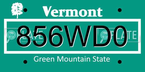 856WD0 Vermont License Plate