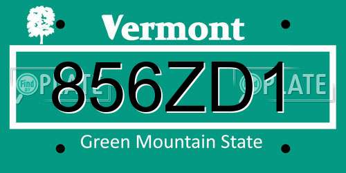 856ZD1 Vermont License Plate