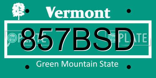 857BSD Vermont License Plate