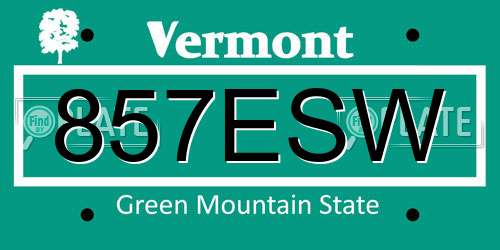 857ESW Vermont License Plate