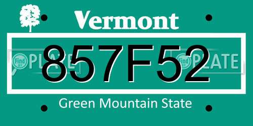 857F52 Vermont License Plate