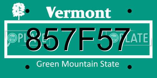 857F57 Vermont License Plate