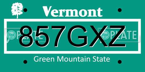 857GXZ Vermont License Plate