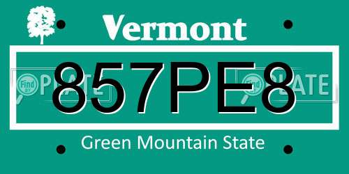 857PE8 Vermont License Plate