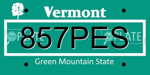 857PES Vermont License Plate